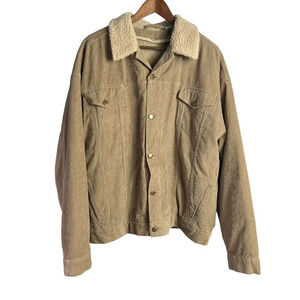 Vintage 90's Corduroy Jacket Adult XXL Tan Trucker Button Sherpa Lining